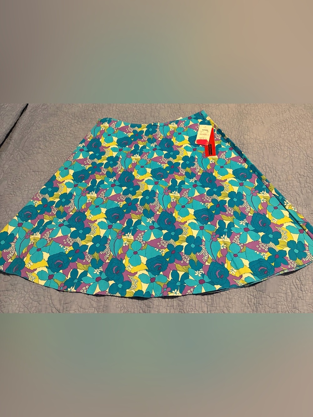 Necessary Objects Floral A-Line Skirt in Aqua, Chartreuse & Purple